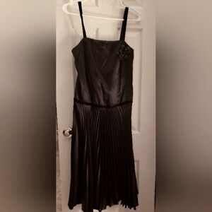 Vintage Cocktail Dress, Pleated, Black Satin Material, NWOT, Never Worn.